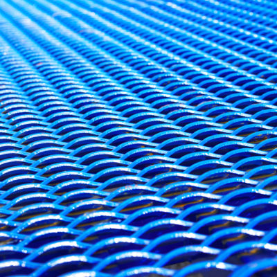 close-up on the blue mesh of a loading ramp